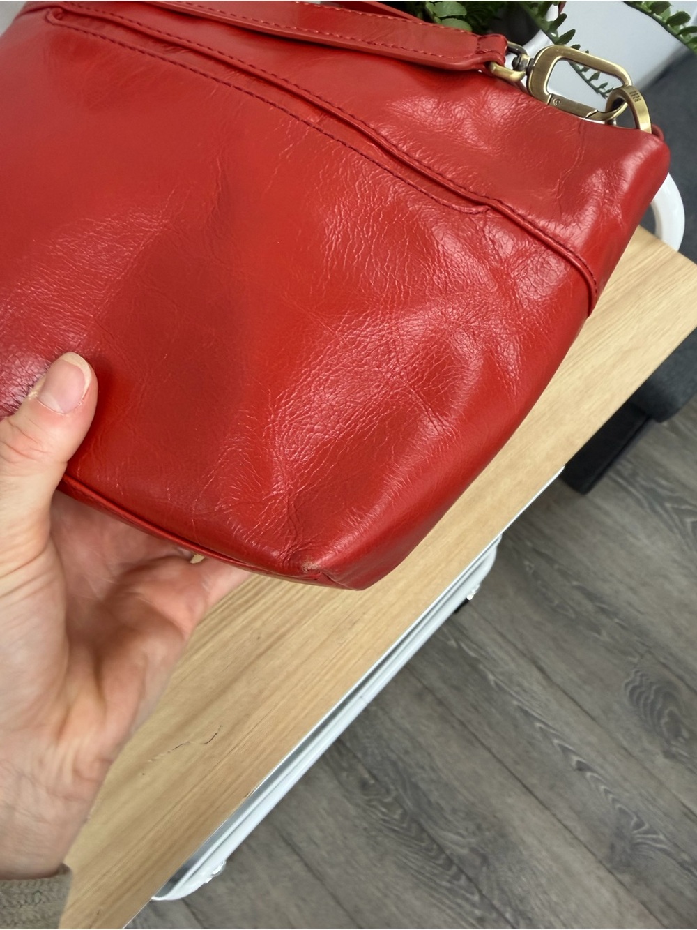 HOBO Women's Ashe Crossbody In Brick Red Leather with Wrist Strap - Picture 10 of 14